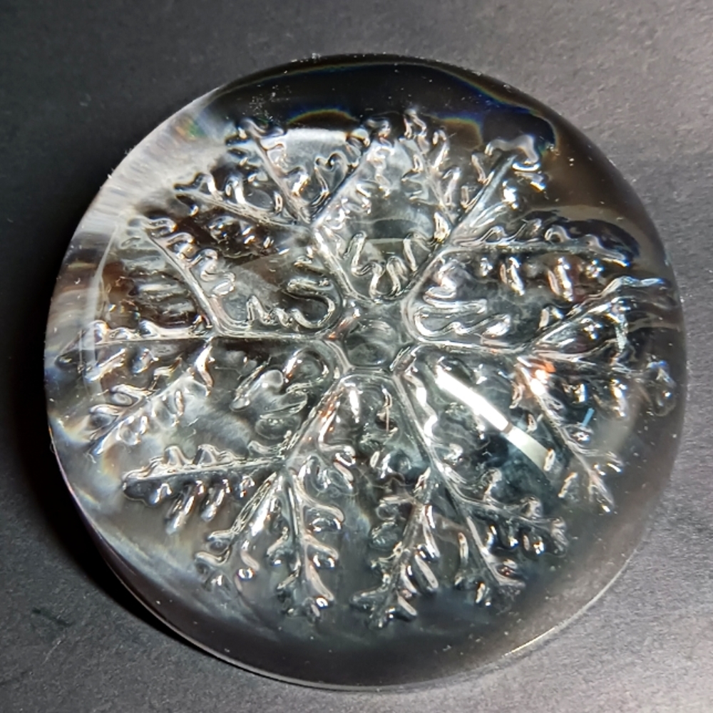 Vintage Snowflake Design Paperweight Clear Pressed Glass Holiday Winter Decor
